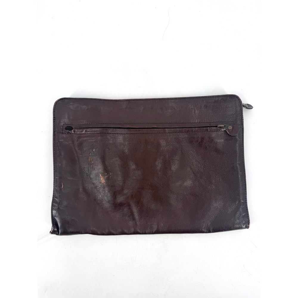 Vintage Portfolio Folio Mens OS Dark Brown Leather Brass Zipper 80s Academia
